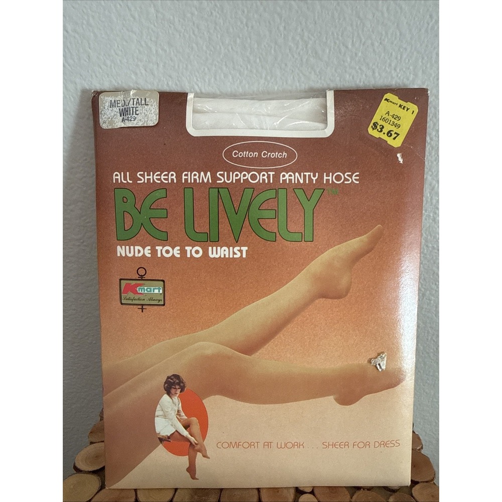 Vintage Pantyhose Kmart White Size Medium/Tall‎ Sheer Firm Support Cotton Crotch